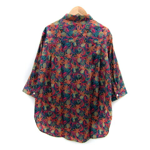 【中古】アートワークブルー ART WORK BLUE カジュアルシャツ 七分袖 総柄 マルチカラー オーバーサイズ 緑 紫 /SY22 レディース 【ベクトル 古着】 240509