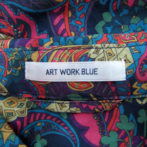【中古】アートワークブルー ART WORK BLUE カジュアルシャツ 七分袖 総柄 マルチカラー オーバーサイズ 緑 紫 /SY22 レディース 【ベクトル 古着】 240509