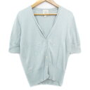 【中古】ローラアシュレイ LAURA ASHLEY ニットカーディガン 薄手 ミドル丈 五分袖 Vネック 無地 S ミントグリーン /FF21 レディース 【ベ...
