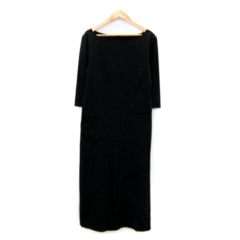 【中古】タバサ TABASA ワンピース ロング丈 マキシ丈 七分袖 ボートネック 無地 34 S 黒 ブラック /SY8 レディース 【ベクトル 古着】 240524