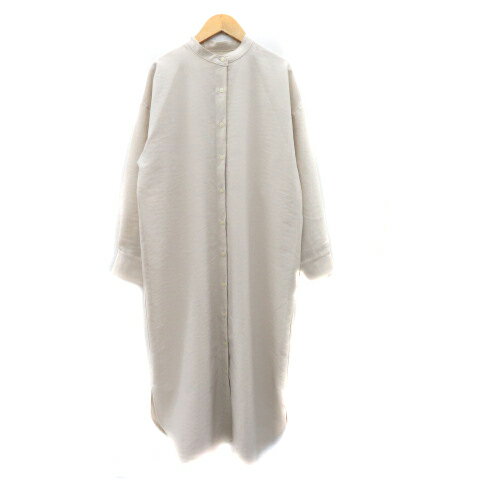 【中古】ディスコート Discoat シャツワンピース ロング丈 長袖 バンドカラー 無地 F ライトベージュ /YK35 ■MO レディース 【ベクトル 古着】 240523