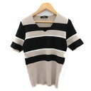 【中古】ビッキー VICKY ニット カットソー 半袖 Vネック ボーダー柄 2 マルチカラー ベージュ /YK28 ■MO レディース 【ベクトル 古着】 2...