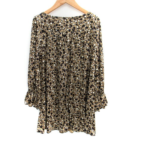 【中古】フリーズショップ Free's SHOP チュニック 七分袖 スリットネック 総柄 M マルチカラー 茶 ブラウン 黒 ブラック /SM15 レディース 【ベクトル 古着】 240521