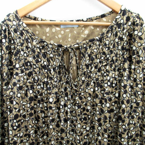 【中古】フリーズショップ Free's SHOP チュニック 七分袖 スリットネック 総柄 M マルチカラー 茶 ブラウン 黒 ブラック /SM15 レディース 【ベクトル 古着】 240521