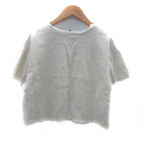 【中古】アルシーヴ archives カットソー ラウンドネック 半袖 カットオフ 麻 リネン オフホワイト /HO26 レディース 【ベクトル 古着】 240531
