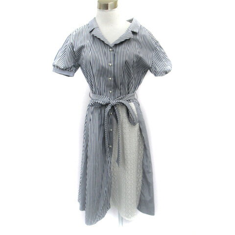 【中古】ウィルセレクション WILLSELECTION シャツワンピース ミモレ丈 半袖 オープンカラー ストライプ柄 アイレットレース 切替 レースアップ ウエストリボン M 紺 ネイビー 白 ホワイト /SM6 レディース 【ベクトル 古着】 240605 【中古】ウィルセレクション WILLSELECTION シャツワンピース ミモレ丈 半袖 オープンカラー ストライプ柄 アイレットレース 切替 レースアップ ウエストリボン M 紺 ネイビー 白 ホワイト /SM6 レディース 【ベクトル 古着】 240605