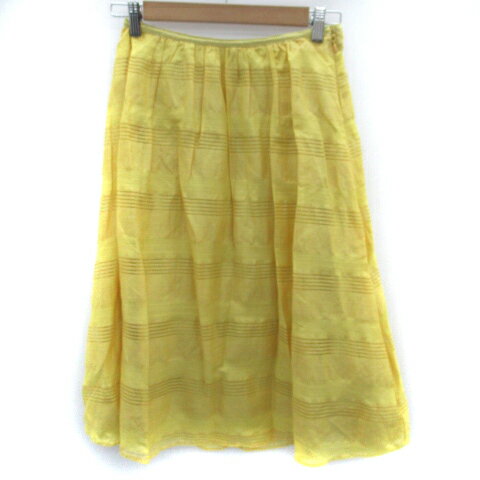 【中古】シップス SHIPS フレアスカート ミモレ丈 ボーダー柄 麻 リネン 38 M 黄 イエロー /SM6 レディース 【ベクトル 古着】 240611