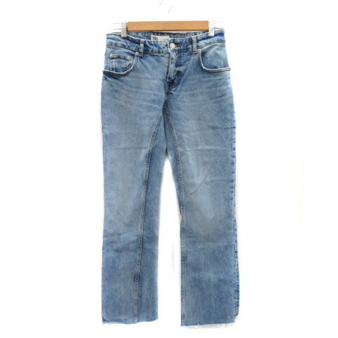 【中古】ザラ ZARA デニムパンツ ジーンズ ストレートパンツ ロング丈 ローライズ カットオフ ウォッシュ加工 36 S ライトブルー /YK11 ■MO レディース 【ベクトル 古着】 240617