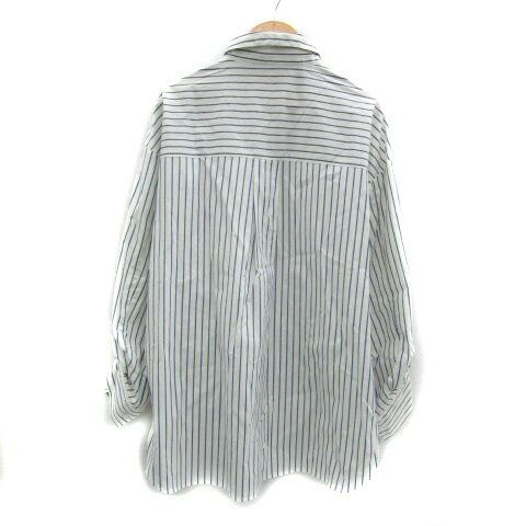 【中古】ドゥクラッセ DoCLASSE シャツ ブラウス 長袖 ストライプ柄 オーバーサイズ 9 白 ホワイト 青 ブルー /YS1 ■MO レディース 【ベクトル 古着】 240618