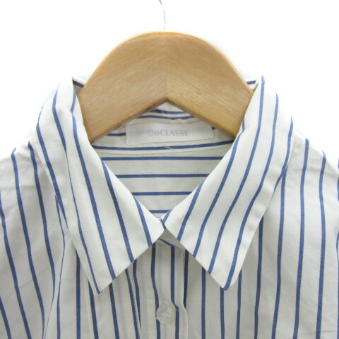 【中古】ドゥクラッセ DoCLASSE シャツ ブラウス 長袖 ストライプ柄 オーバーサイズ 9 白 ホワイト 青 ブルー /YS1 ■MO レディース 【ベクトル 古着】 240618
