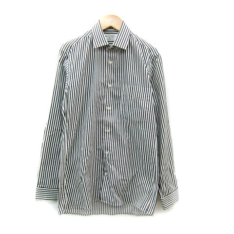 【中古】ナノユニバース nano universe カジュアルシャツ 長袖 ストライプ柄 38 M 白 ホワイト 黒 ブラック /SY14 メンズ 【ベクトル 古着】 240717