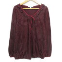 【中古】クランプリュス ミッシェルクラン KLEIN PLUS カットソー 長袖 ラウンドネック リボン フリル ドット柄 水玉柄 38 M ボルドー 赤 白 ホワイト /FF27 ■MO レディース 【ベクトル 古着】 240708(4)