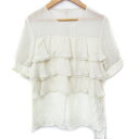 【中古】未使用品 ジルスチュアート JILL STUART ブラウス カットソー 半袖 Uネック 切替 シースルー ティアード加工 無地 シルク混 S ライトベージュ 白 ホワイト /FF36 レディース 【ベクトル 古着】 240903(4)