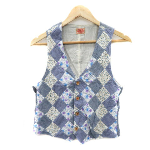 【中古】キューブシュガー CUBE SUGAR ベスト ジレ ミドル丈 前開き 花柄 M マルチカラー 紺 ネイビー /YK40 レディース 【ベクトル 古着】 240904