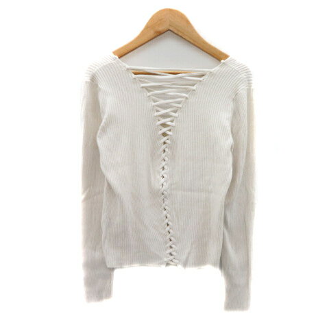 【中古】リゼクシー RESEXXY リブニット カットソー 長袖 レースアップ F オフホワイト /YK29 レディース 【ベクトル 古着】 240912