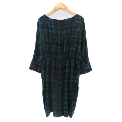 【中古】ラ トータリテ La TOTALITE ワンピース ひざ丈 七分袖 チェック柄 ダークグリーン /YK11 レディース 【ベクトル 古着】 241027