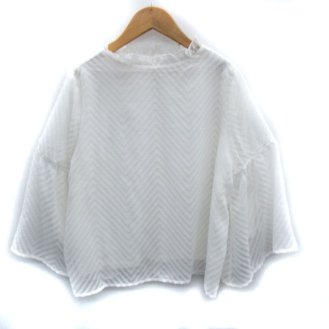 【中古】グリーンレーベルリラクシング ユナイテッドアローズ green label relaxing カットソー 七分袖 ヘリンボーン柄 フリル フレアスリーブ 白 ホワイト /SM4 レディース 【ベクトル 古着】 241105