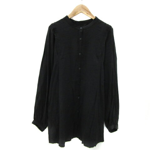【中古】クラシカルエルフ CLASSICAL ELF シャツ ブラウス ロング丈 長袖 バンドカラー 無地 L 黒 ブラック /YS10 レディース 【ベクトル 古着】 241024
