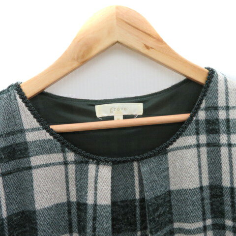 【中古】グローブ grove ワンピース ミニ丈 長袖 チェック柄 シェブロン柄 M 緑 グリーン /YK24 レディース 【ベクトル 古着】 241024