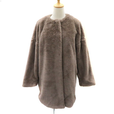 【中古】アールピーエス r.p.s フェイクファーコート ロング丈 ノーカラー オーバーサイズ M グレージュ /YK48 レディース 【ベクトル 古着】 241023