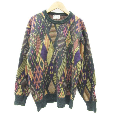 【中古】ナイスヒッター NICE HITTER ゴルフウェア ニット セーター 長袖 クルーネック 総柄 マルチカラー M グリーン 緑 /YM25 メンズ 【ベクトル 古着】 241023