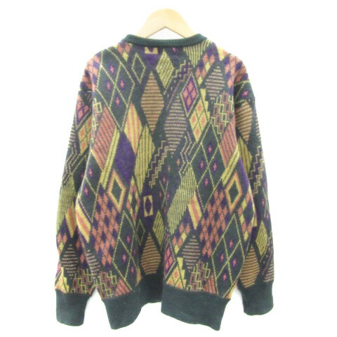 【中古】ナイスヒッター NICE HITTER ゴルフウェア ニット セーター 長袖 クルーネック 総柄 マルチカラー M グリーン 緑 /YM25 メンズ 【ベクトル 古着】 241023