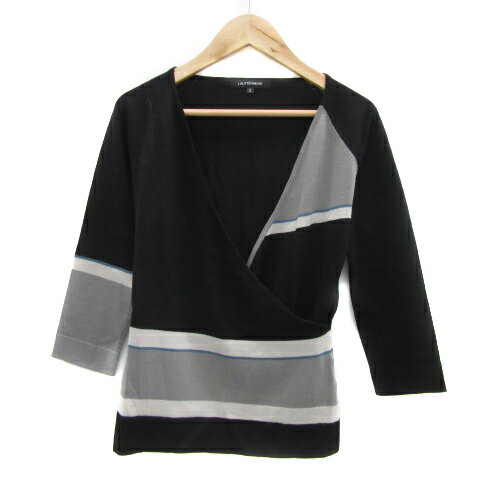 【中古】ロートレアモン LAUTREAMONT ニット カットソー 八分袖 カシュクール ボーダー柄 2 マルチカラ..