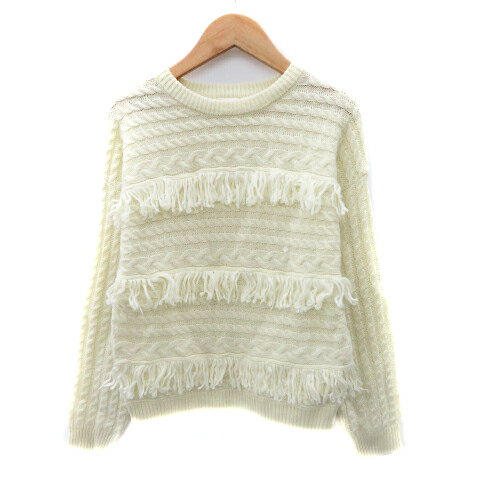 【中古】エージーバイアクアガール AG by aquagirl ニット カットソー 長袖 フリンジ M オフホワイト /YK15 レディース 【ベクトル 古着】 241112