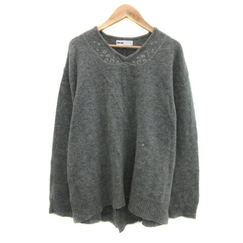 【中古】ネネット Ne-net ニット カットソー 長袖 Vネック 刺繍 2 グレー /YS19 レディース 【ベクトル..