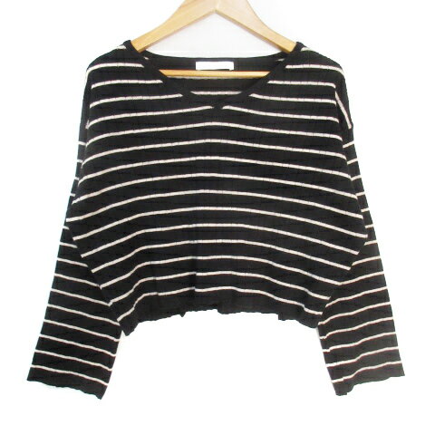 【中古】フーズフーチコ who's who Chico リブニット カットソー ショート丈 長袖 Vネック ボーダー柄 ..