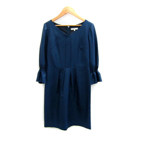 【中古】プロポーション ボディドレッシング PROPORTION BODY DRESSING ワンピース ひざ丈 長袖 Vネック 無地 2 紺 ネイビー /SY40 レディース 【ベクトル 古着】 241121