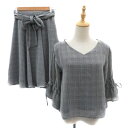 【中古】プロポーション ボディドレッシング PROPORTION BODY DRESSING セットアップ 上下 ブラウス カットソー 七分袖 フレアスカート ギャザースカート ミモレ丈 グレンチェック柄 2 黒 ブラック /YK13 レディース 【ベクトル 古着】 241122