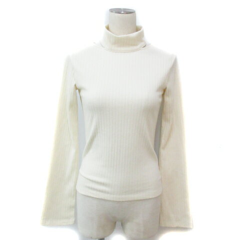 【中古】アウラアイラ AULA AILA リブニット カットソー 長袖 ハイネック 無地 0 XS アイボリー /FF33 ..