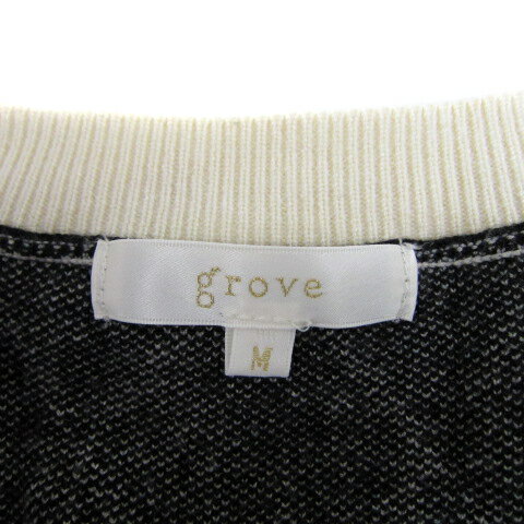 【中古】グローブ grove ニットカーディガン ミドル丈 Vネック アーガイルチェック柄 オーバーサイズ M 黒 ブラック /SY26 レディース 【ベクトル 古着】 241224