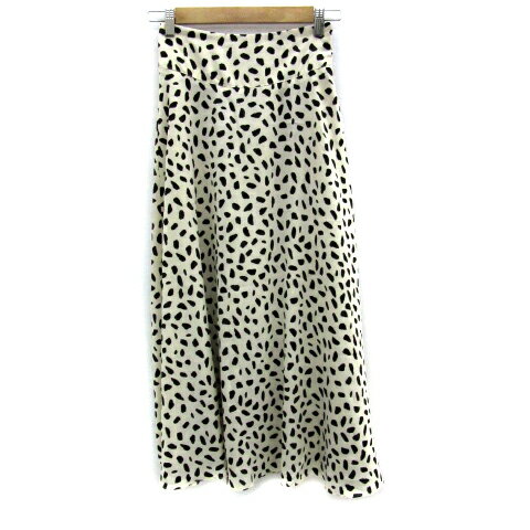 【中古】ロイヤルパーティー ROYAL PARTY フレアスカート マキシ丈 ロング丈 アニマル柄 ダルメシアン柄 F オフホワイト 黒 ブラック /YS36 ...