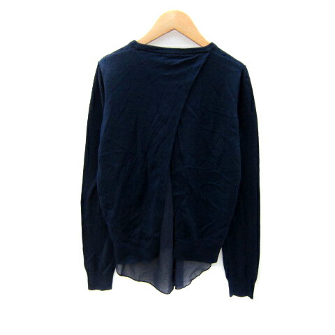 【中古】アーバンリサーチ URBAN RESEARCH カーディガン ミドル丈 ラウンドネック 無地 切替 F 紺 ネイビー /SY27 レディース 【ベクトル 古着】 241225