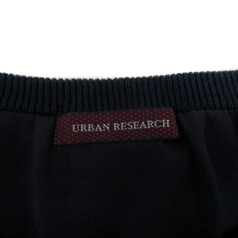 【中古】アーバンリサーチ URBAN RESEARCH カーディガン ミドル丈 ラウンドネック 無地 切替 F 紺 ネイビー /SY27 レディース 【ベクトル 古着】 241225
