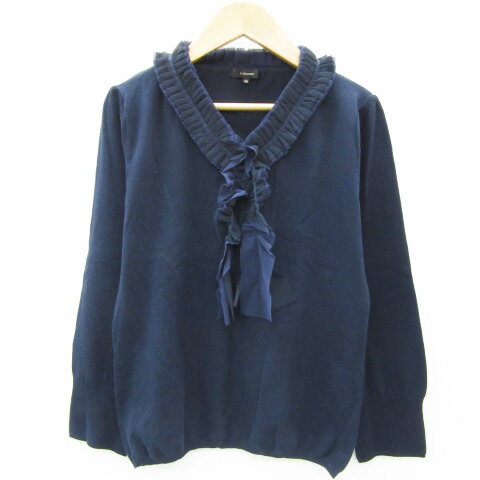 【中古】セブンアイディコンセプト 7-IDconcept ニット カットソー 長袖 フリル 40 L ネイビー 紺 /YM33 レディース 【ベクトル 古着】 250123