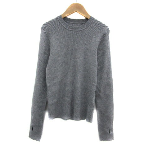 【中古】未使用品 ユアーズ ur's リブニット カットソー 長袖 ラウンドネック 無地 ラメ S グレー /YS2..