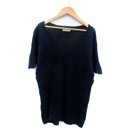 【中古】ネイ NEI サマーニット カットソー Vネック 半袖 麻 リネン混 紺 ネイビー /HO51 レディース ..