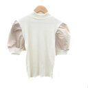 【中古】ザラ ZARA ニット カットソー ハイネック 半袖 パフスリーブ 切替 M オフホワイト 茶色 ブラウン /HO23 レディース 【ベクトル 古着】 250214