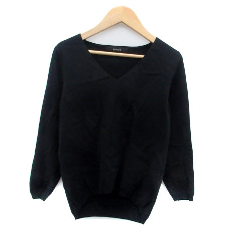 【中古】フォンセ FONCE ニット カットソー Vネック 七分袖 無地 黒 ブラック /HO25 レディース 【ベクトル 古着】 250307