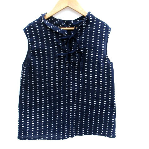 【中古】イエナ IENA カットソー ノースリーブ スリットネック 総柄 リボン 紺 ネイビー 白 ホワイト /SM36 レディース 【ベクトル 古着】 250311(4)