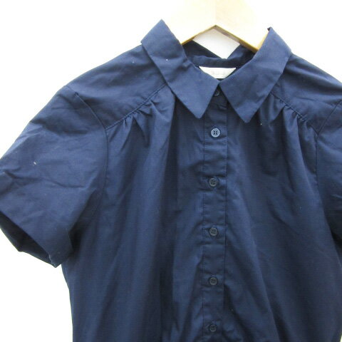 【中古】テチチ Te chichi シャツワンピース ミモレ丈 半袖 M ネイビー 紺 /YM8 レディース 【ベクトル 古着】 250417