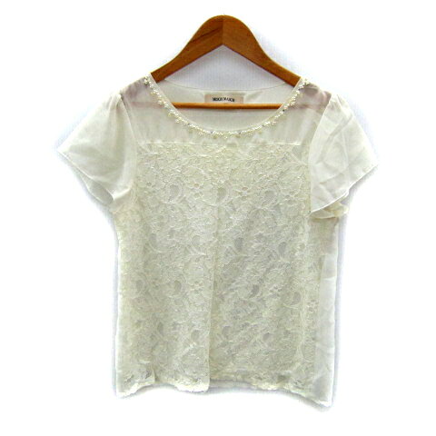 【中古】ミッシュマッシュ MISCH MASCH カットソー 半袖 ラウンドネック 切替 レース ビーズ装飾 M オフホワイト /SY34 レディース 【ベクトル 古着】 250402