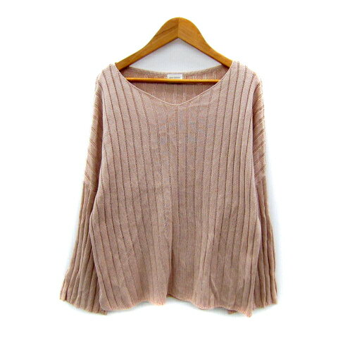 【中古】アーバンリサーチ ドアーズ URBAN RESEARCH DOORS ニット カットソー 長袖 Vネック 無地 ONE ピンクベージュ /SY36 レディース 【ベクトル 古着】 250325