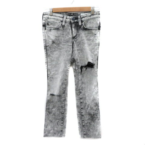 【中古】エドウィン EDWIN デニムパンツ ジーンズ ボーイフレンドデニム ロング丈 ダメージ加工 S 白 ホワイト 黒 ブラック /YK13 レディース 【ベクトル 古着】 250324