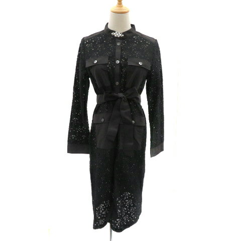 【中古】チアフル cheerful シャツワンピース ミモレ丈 長袖 レース 38 M 黒 ブラック /YK38 レディース 【ベクトル 古着】 250314 【中古】チアフル cheerful シャツワンピース ミモレ丈 長袖 レース 38 M 黒 ブラック /YK38 レディース 【ベクトル 古着】 250314