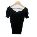 【中古】ロイスクレヨン Lois CRAYON ニット カットソー スクエアネック 半袖 無地 シルク M 黒 ブラック /HO29 レディース 【ベクトル 古着】 250317