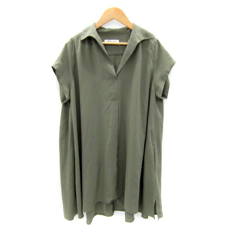 【中古】ブージュルード Bou Jeloud チュニック 半袖 スキッパーカラー 無地 38 M カーキ /SY32 レディース 【ベクトル 古着】 250319
